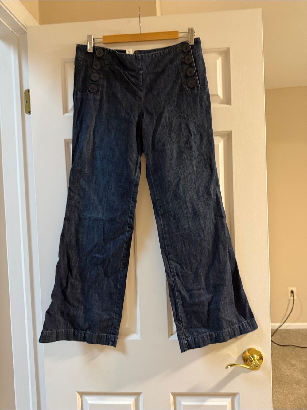 LOFT Dark Blue Wide Leg Jeans with Button Detail